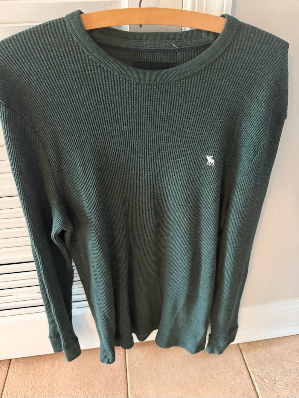 Abercrombie & Fitch Men’s Green Waffle-Knit Crew Neck Pullover Shirt XL